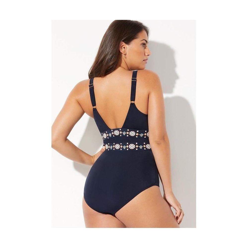Meet.Curve Womens XL Blue Charming Printed Cut Out One-Piece Swimsuit Boho NWOT - Picture 2 of 8
